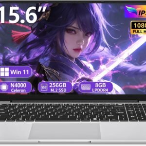 Ordinateur Portable 15.6 Pouces, PC Portable Win 11 8Go LPDDR4 256Go SSD, Celeron N4000 Processeur, Laptop fin et léger avec écran FHD pivotant à 180° Mini-HDMI 2*USB3.0 WiFi5 BT4.2 SSD Développer 1To