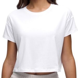 CRZ YOGA Femme Coton Pima Lâche Crop Tops Athletic Gym Casual T-Shirt Court Workout Chemises À Manches Courtes