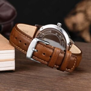 Alternative view of WOCCI Bracelet de Montre à Dégagement Rapide, Cuir Véritable en Détresse, Boucle en Acier Inoxydable, Largeur de Bande 18mm 19mm 20mm 22mm 24mm