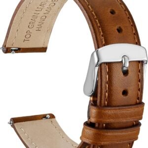 WOCCI Bracelet de Montre à Dégagement Rapide, Cuir Véritable en Détresse, Boucle en Acier Inoxydable, Largeur de Bande 18mm 19mm 20mm 22mm 24mm