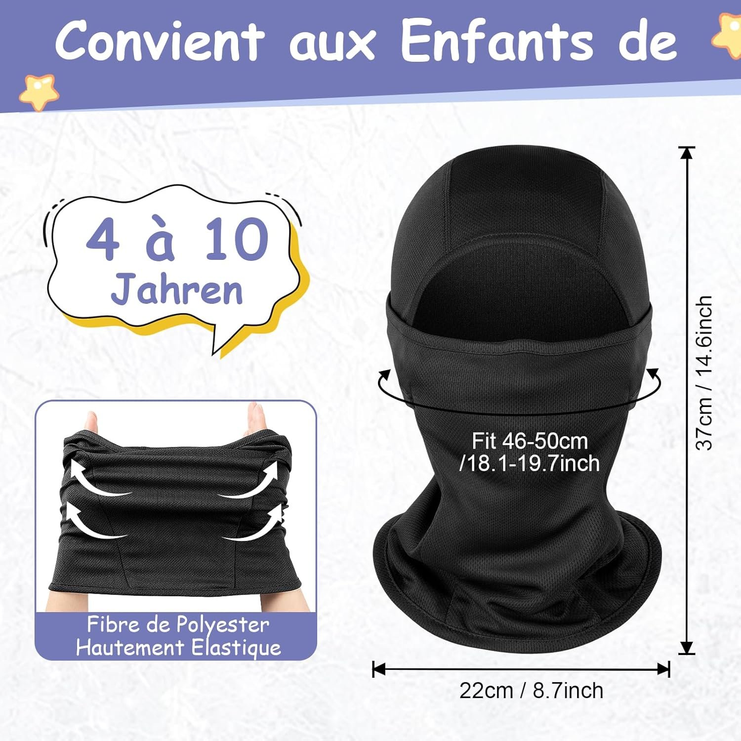 Cagoule pour Enfants, Multifonction Coupe Vent Masque de Bonnet de Cyclisme avec Cache-Cou, Respirant Balaclava Masque pour Garçons et Filles Sports en Plein Air Printemps, Automne, Hiver – Image 2