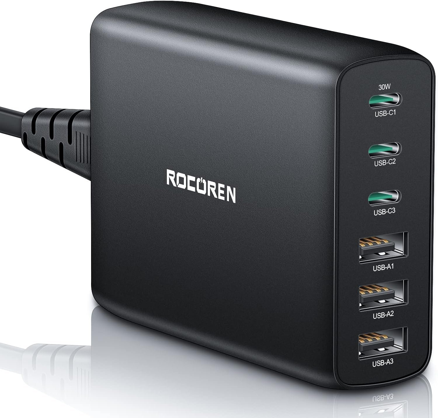 Rocoren Chargeur USB C Multiple, 100W Total Chargeur USB C, PD3.0 QC4.0 PPS 6 Ports Charge Rapide Indépendante, Compatible avec MacBook Air iPad iPhone15/14/13/12 Samsung S24/S23 Huawei Pixel (Noir)