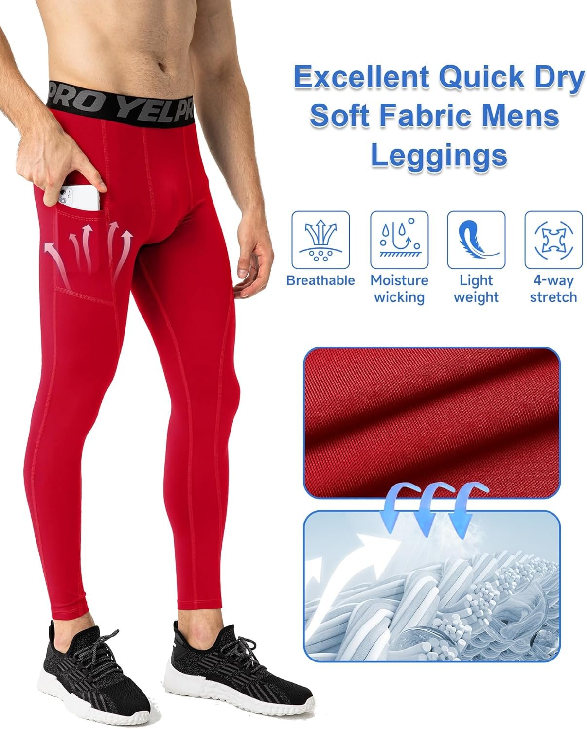Yuerlian Legging de compression pour homme avec poches pour entraînement au frais et au sec, pour le sport, la gym, le yoga, le football, le cyclisme – Image 3