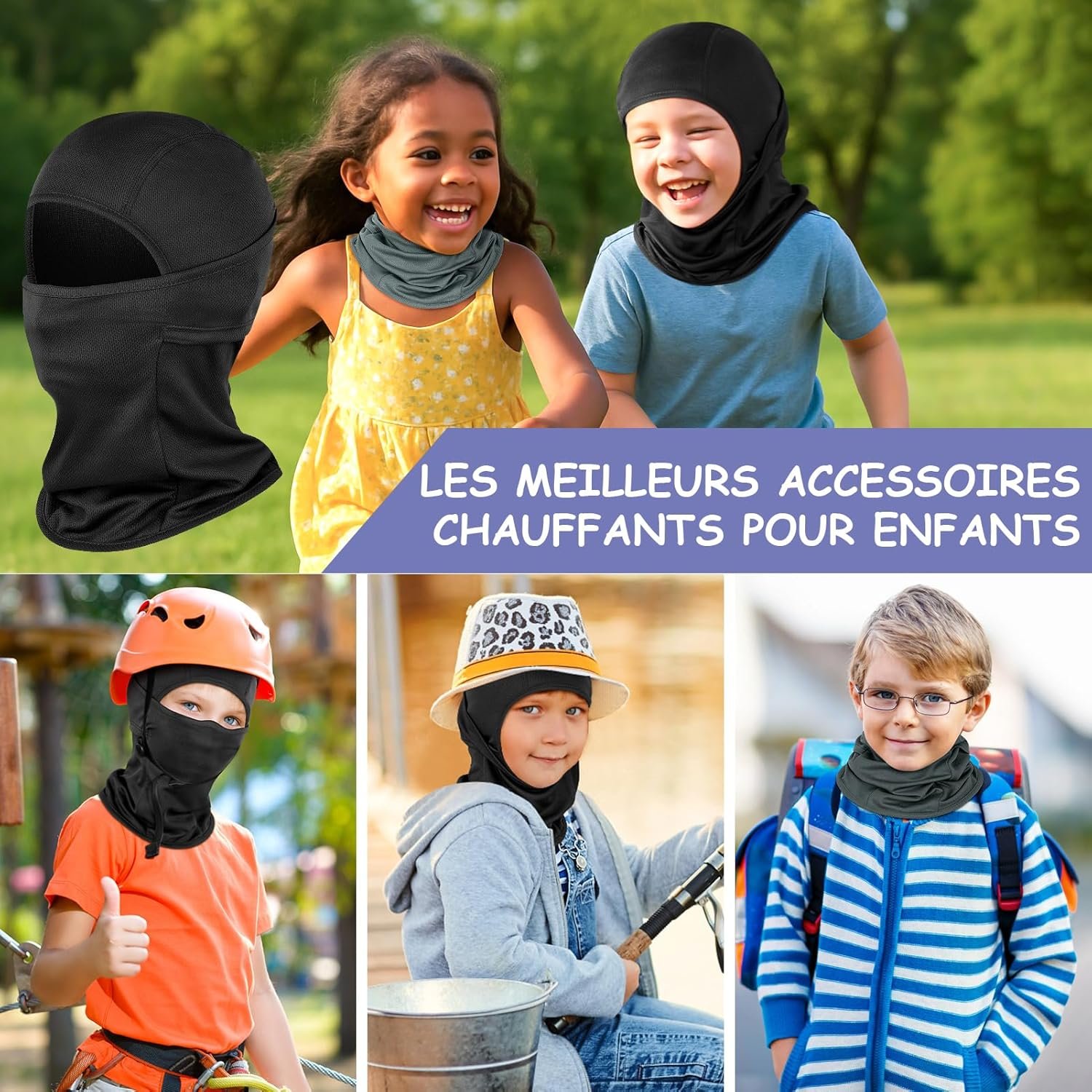 Cagoule pour Enfants, Multifonction Coupe Vent Masque de Bonnet de Cyclisme avec Cache-Cou, Respirant Balaclava Masque pour Garçons et Filles Sports en Plein Air Printemps, Automne, Hiver – Image 7