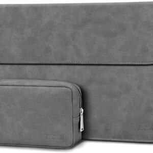 TECOOL 13 Pouces Housse PC Portable,Cuir Pochette Sacoche et Pochette Accessoires pour 2022-2024 MacBook Air 13.6 M3 M2, 2018-2020 MacBook Air 13 M1, 2016-2022 MacBook Pro 13 M2 M1 - Gris