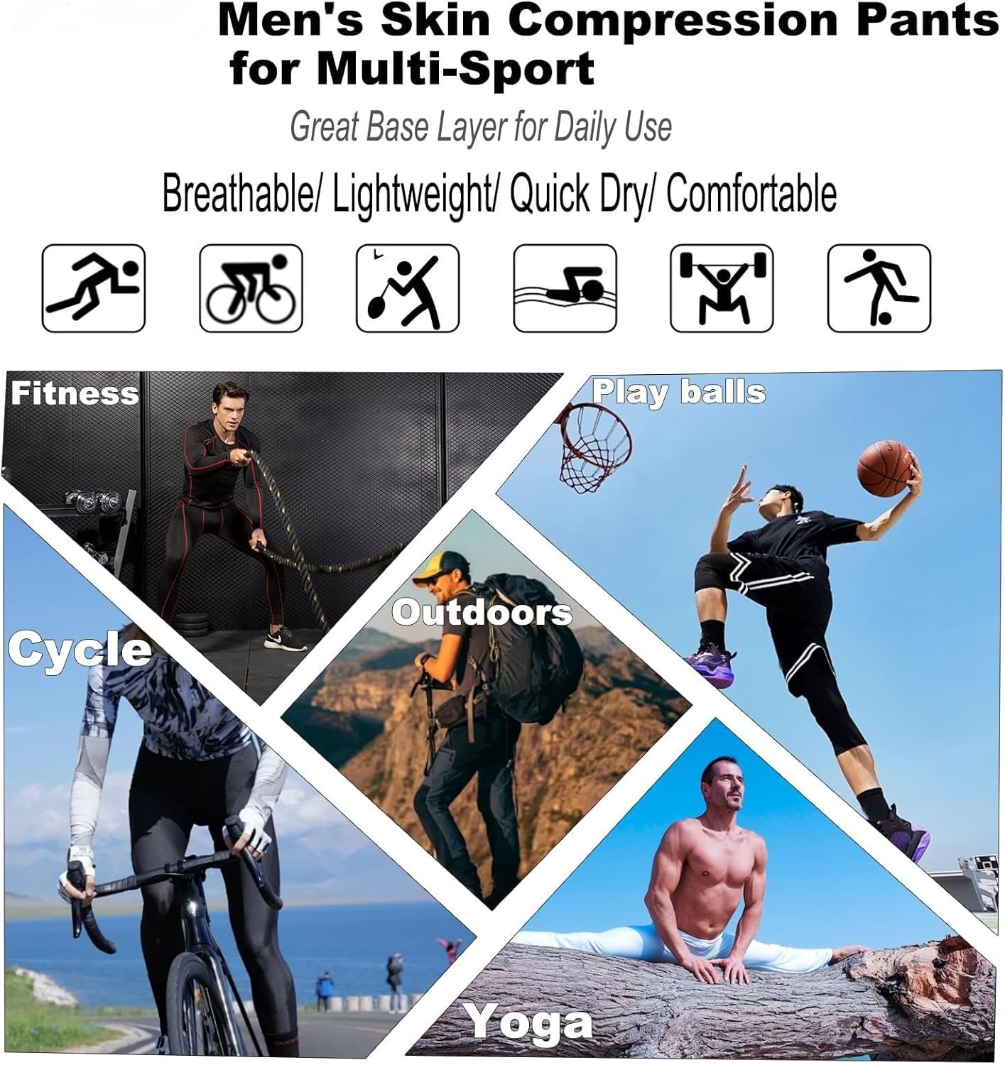 Yuerlian Legging de compression pour homme avec poches pour entraînement au frais et au sec, pour le sport, la gym, le yoga, le football, le cyclisme – Image 6