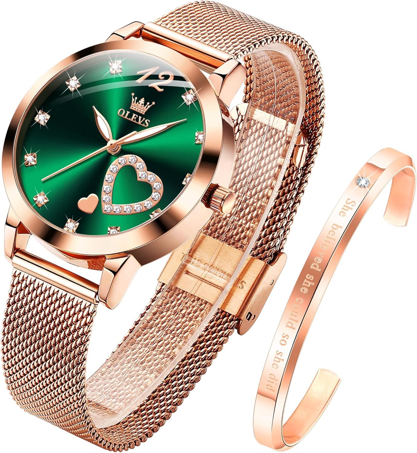 OLEVS Womens Watch Gift Set avec Bracelet Rose Gold Ladies Minimaliste Minimaliste Slim Robe DéContractéE Analogique Montre à Quartz ImperméAble