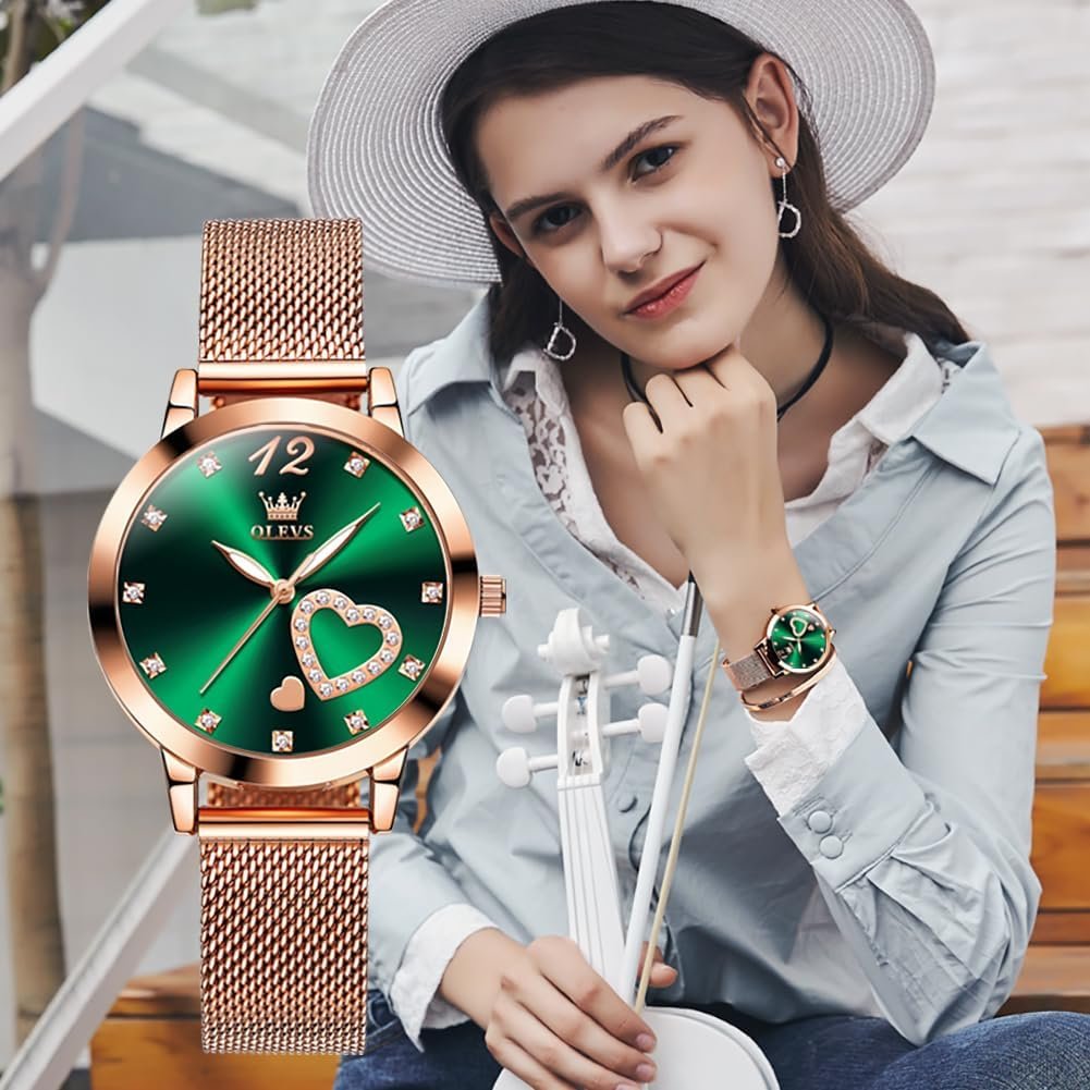 OLEVS Womens Watch Gift Set avec Bracelet Rose Gold Ladies Minimaliste Minimaliste Slim Robe DéContractéE Analogique Montre à Quartz ImperméAble – Image 6