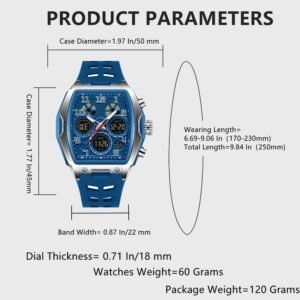 Alternative view of Montres pour Hommes Montres Rectangulaires Uniques Montres Militaires Digitale Analogiques Sport étanche Montres avec Alarme,Chronomètre,Compte à rebours,Carillon Horaire Multifonctions