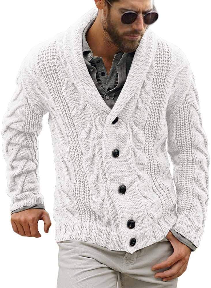 Runcati Cardigan en tricot épais à manches longues pour homme avec col châle boutonné