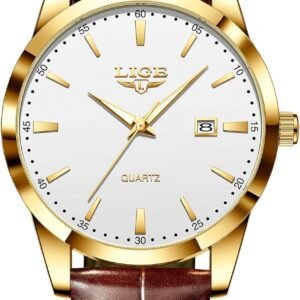 LIGE Montre Homme Montres pour Homme Etanche Nintage Cuir Quartz Businessmens Watches avec Date - Cadeau Anniversaire