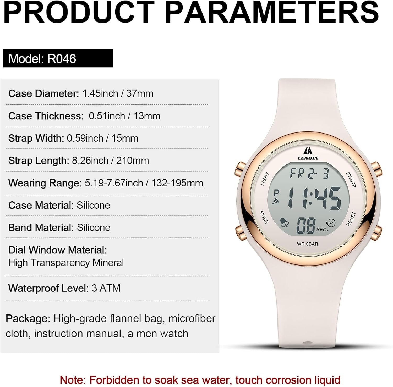 LN LENQIN Montre Femme Montre Le chronomètre pour Femmes 30m Montres de Poignet Militaire imperméables avec rétroéclairage/Alarme/minuterie/Date – Image 7