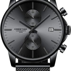 Montres pour Homme Mode Sport Quartz Analogique Noir Maille Acier Inoxydable Étanche Chronographe Montre-Bracelet Auto Date en Aiguilles Rouge/Bleu/Or…