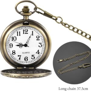 Alternative view of Montre de Poche Montre Gousset Vintage à Quartz avec Chaîne pour Hommes Femmes Papa Fête d’Anniversaire (Bronze)