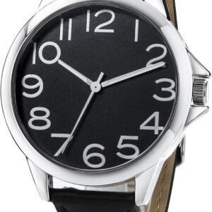 Montre Homme pour Grand Cadran Numérique en Cuir étanche Chiffres Arabes Classique Montre à Quartz pour Homme