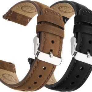 Fullmosa Lot de 2 bracelets de montre en cuir véritable 20mm, Changement rapide pour homme et femme avec fermoir en acier inoxydable compatible avec samsung galaxy 7 6 5 4 40mm 44mm