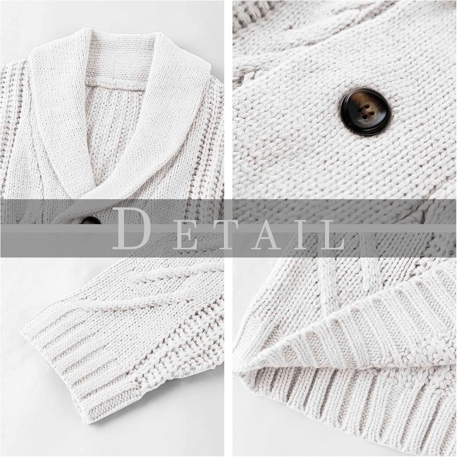 Runcati Cardigan en tricot épais à manches longues pour homme avec col châle boutonné – Image 3