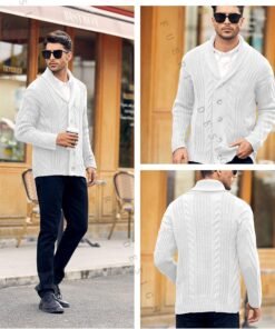 Alternative view of Runcati Cardigan en tricot épais à manches longues pour homme avec col châle boutonné