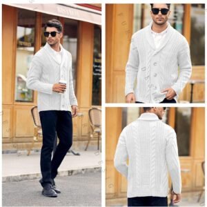 Alternative view of Runcati Cardigan en tricot épais à manches longues pour homme avec col châle boutonné