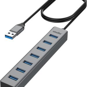 Atolla 7 Ports Hub USB 3.0 en Aluminium - Adaptateur Multiprise USB 3.0 5Gbps avec Câble de 100cm, 5V/3A Type-C pour PC, Ordinateur Portable, MacBook, Souris, Clavier, Disque Dur, etc.