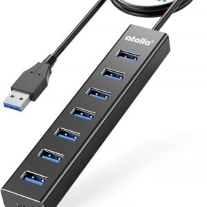 Hub USB 3.0, atolla 7 Ports Aluminium Multiprise USB 3.0 avec Câble de 100cm, 5V/3A Type-C, HUB USB pour Laptop PC, Ordinateur Portable, MacBook, Souris, Clavier, Disque Dur, etc.