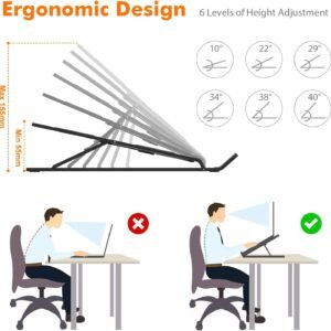 Alternative view of GRIFEMA GB1054B Support Ordinateur Portable Réglable, Support PC Pliable en Aluminium 6 Niveaux de Hauteur, Compatible MacBook Air/Pro, Dell 10-17,3 Pouces, Léger et Stable - Noir