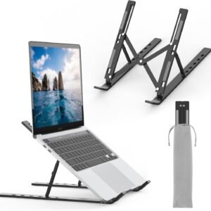 GRIFEMA GB1054B Support Ordinateur Portable Réglable, Support PC Pliable en Aluminium 6 Niveaux de Hauteur, Compatible MacBook Air/Pro, Dell 10-17,3 Pouces, Léger et Stable - Noir