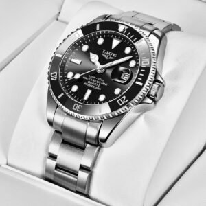 Alternative view of LIGE Montre Homme, Montres Bracelet Quartz Analogique, Acier Inoxydable, étanche 3 ATM （30M）, Aiguilles Lumineuses, Affichage de la Date, Classique, élégant, Décontracté