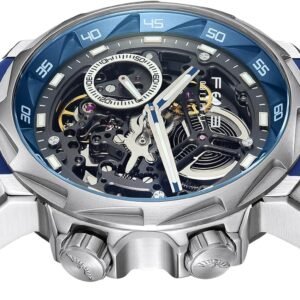 Alternative view of FEICE Montre Squelette Homme Automatique Verre Saphir avec Bracelet en Caoutchouc Bleu Boîtier en Acier Inoxydable 46mm FM511