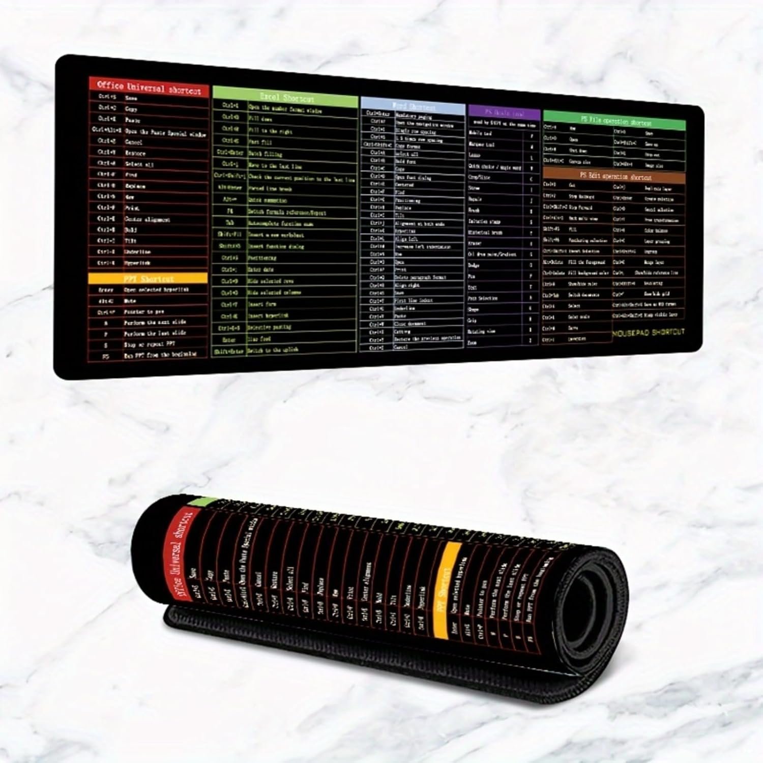 Excel Cheat Sheet Desk Pad Raccourci Touches Tapis de Souris Tapis de Souris Gaming Accessoires de Bureau Imperméable Antidérapant Grand Tapis d'ordinateur – Image 2