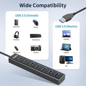 Alternative view of Hub USB 3.0, atolla 7 Ports Aluminium Multiprise USB 3.0 avec Câble de 100cm, 5V/3A Type-C, HUB USB pour Laptop PC, Ordinateur Portable, MacBook, Souris, Clavier, Disque Dur, etc.