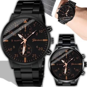 Alternative view of Retoo Montre Homme, Montre Analogiques, Diamètre du Boîtier 40 mm, Acier Inoxydable, Mécanisme À Quartz, Classique Entreprise Homme, Noir - Marron Doré, pour Les Restaurants, Les Bureaux, Les Églises