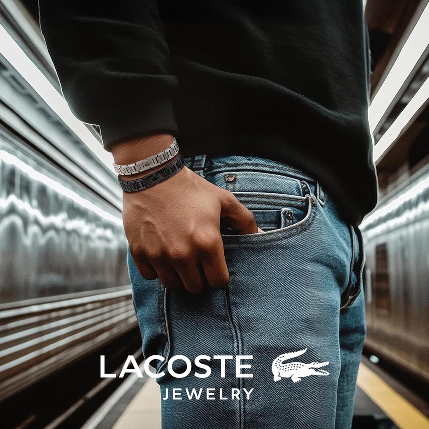 Lacoste Bracelet à maillons Collection METROPOLE Embelli avec motif petit piqué - Disponible pour homme et femme – Image 3