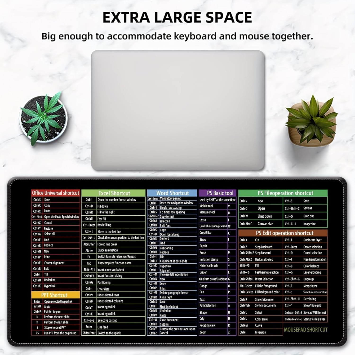 Excel Cheat Sheet Desk Pad Raccourci Touches Tapis de Souris Tapis de Souris Gaming Accessoires de Bureau Imperméable Antidérapant Grand Tapis d'ordinateur – Image 3