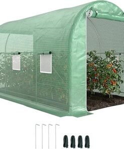 Outsunny Serre de Jardin Tunnel Serre à tomates Surface Sol 8 m² 4L x 2l x 2,05H m châssis Tubulaire renforcé Double Porte zippée 6 fenêtres...