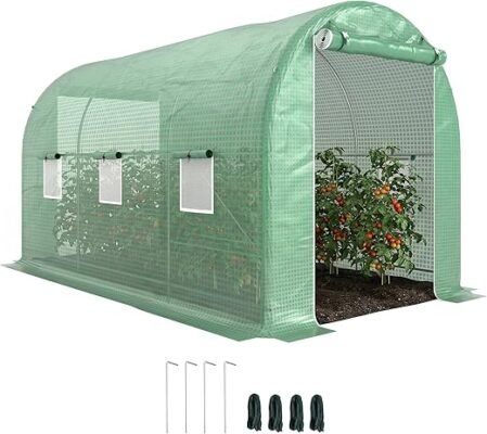 Outsunny Serre de Jardin Tunnel Serre à tomates Surface Sol 8 m² 4L x 2l x 2,05H m châssis Tubulaire renforcé Double Porte zippée 6 fenêtres...