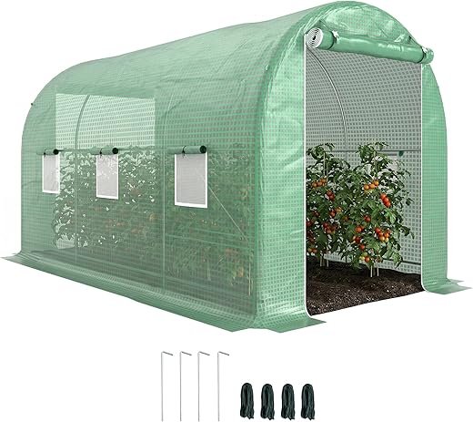 Outsunny Serre de Jardin Tunnel Serre à tomates Surface Sol 8 m² 4L x 2l x 2,05H m châssis Tubulaire renforcé Double Porte zippée 6 fenêtres...